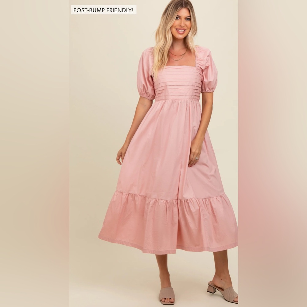 Pinkblush puff sleeve cotton ruffle trim midi dress nwot - Picture 5 of 6